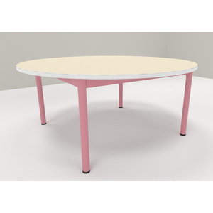 TABLE MATERNELLE RONDE 1200 T2 ROSE ANGLAIS - PLATEAU SERINGA - CHANT ABS BLANC