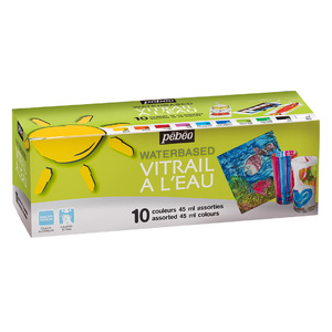 PEINTURE VITRAIL ? L'EAU 10 FLACONS 45ML ASSORTIS