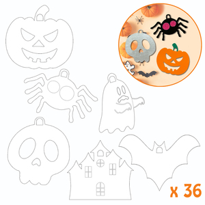 36 SUSPENSIONS CARTON HALLOWEEN 6 FORMES ASSORTIES