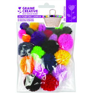 24 POMPONS LAINEUX TAILLES ET COLORIS ASSORTIS