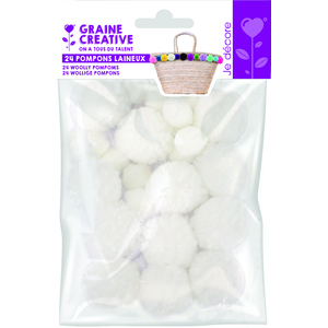 24 POMPONS LAINEUX TAILLES ASSORTIS NEIGE