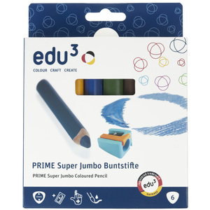 EDU3 PRIME SUPER JUMBO ETUI 6 CRAYONS COULEURS ASSORTIS