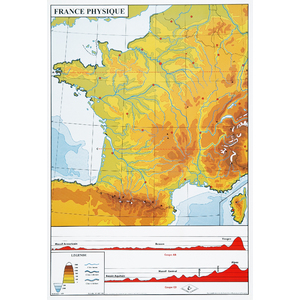 CARTE DE FRANCE PHYSIQUE AVEC FACE MUETTE