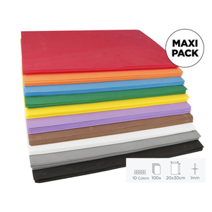 CLASSPACK 100 PLAQUES CAOUTCHOUC 20X30CM 1MM 10 COLORIS ASSORTIS