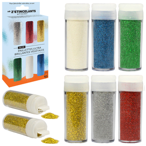 6 TUBES PAILLETTES VEGETALES 5GR COLORIS ASSORTIS