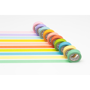 10 ROULEAUX MASKING TAPE 15MMX10M COLORIS CLAIRS ASSORTIS