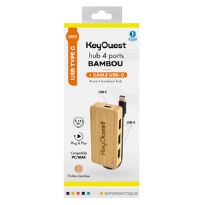 HUB USB BAMBOU 4 PORTS + CABLE USB-C